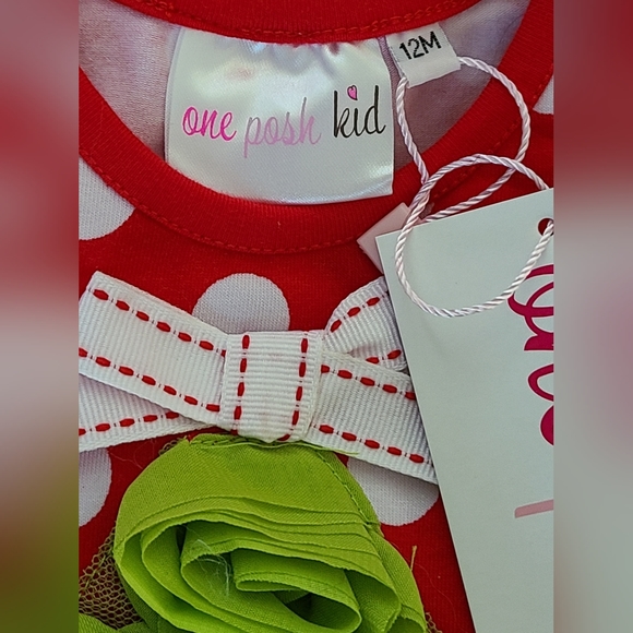 NWT- One Posh Kid- Girl's Christmas SL Red White Polka Dot Set, Sz 12 M - Picture 3 of 6